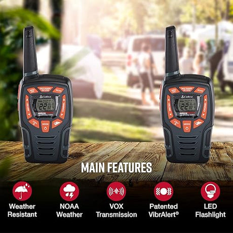 Cobra ACXT545 Weather Resistant Walkie Talkies for Adults with Compatible Cobra Surveillance Headset Microphone: Rechargeable, 22 Channels, Long Range, 2 Two-Way Radio’s, 2 Headsets, Black/Orange 545 Walkie Talkie + Headset (2 pc)