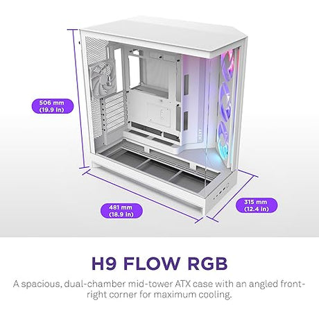 NZXT H9 Flow RGB (2025) Dual-Chamber Mid-Tower Case w/RGB Fans - All White