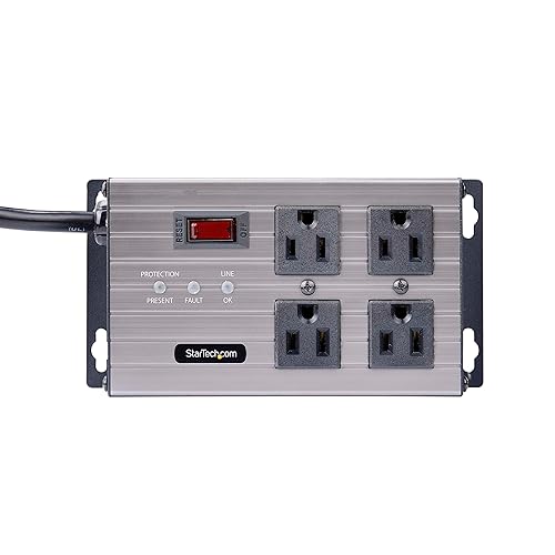 StarTech.com 4-Outlet Industrial Power Strip 125V/15A, EMI/RFI Isolation, Mountable PDU, 8ft/2.4m Power Cord, NEMA 5-15P/R