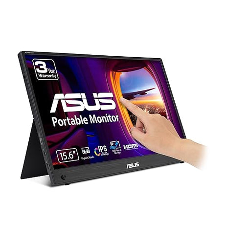 ASUS ZenScreen Touch Screen 15.6” 1080P Portable USB Monitor (MB16AHT) - Full HD (1920 x 1080), IPS, USB-C, Mini-HDMI, Kickstand, Tripod Mountable, Flicker Free, Blue Light Filter, Protective Sleeve