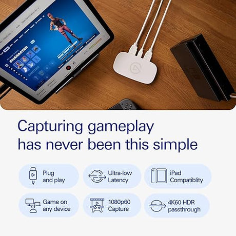 Elgato Game Capture Neo – USB Portable Capture Card 4K60 HDR Passthrough, 1080p60 Video Recording – For PS5 Xbox Nintendo Switch 2 - OBS, Quicktime and more - Plug & Play Works on Laptop PC Mac iPad