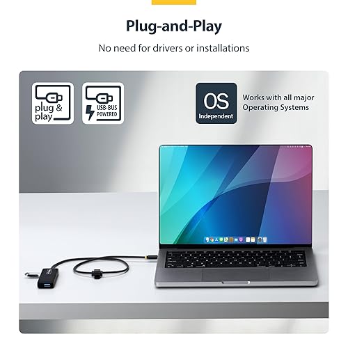 StarTech.com 4-Port USB-C Hub, 5Gbps, Bus Powered, USB-C to 4X USB-A Mini Hub, Extra Long 2ft/61cm Host Cable, PCR Plastic