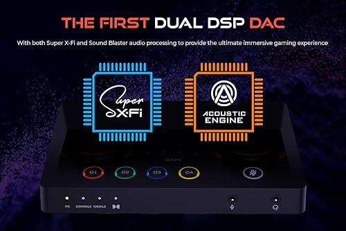 CREATIVE Sound Blaster GC7 Game Streaming DAC Amp ft Programmable Buttons, Super X-Fi, 7.1 Virtual Surround, Battle Mode, Scout Mode, GameVoice Mix, for PC, PS4/PS5, Nintendo Switch, Xbox 120 dB DNR at 24-bit / 192 kHz with Super X-Fi