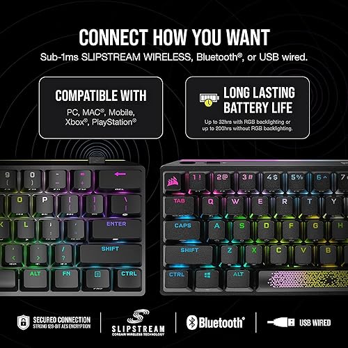 Corsair K70 PRO Mini Wireless RGB 60% Mechanical Gaming Keyboard (Fastest Sub-1ms Wireless, Swappable Cherry MX Speed Keyswitches, Durable Aluminum Frame and PBT Double-Shot Keycap) Black