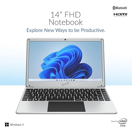 Supersonic SC-5514WNB 14-inch FHD Notebook Laptop, Intel Celeron N4120, 128GB Storage, 4GB RAM, Windows 11, 14 IPS Display, Bluetooth, Microsoft Office Trial, 2.0 Camera, Mini HDMI, Wi-Fi