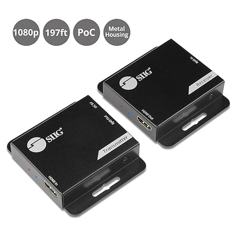 SIIG HDMI Over Cat6 Extender - 60m - 1080p (197ft) - Power Over Cable - No Driver - Plug & Play - Metal housing & Mountable (CE-H3EX01-S1)