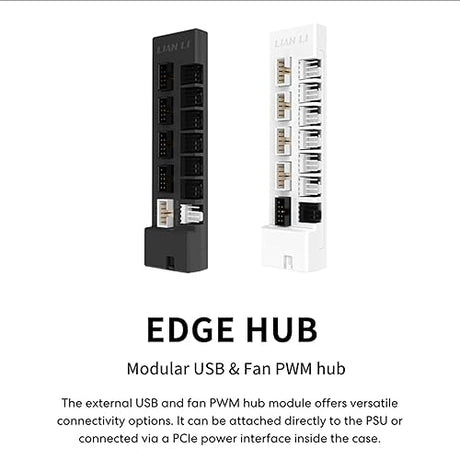 Lian Li Universal USB & PWM Fan Hub, Fan Controller with 4 USB Headers - 6 Fan Ports - Magnetic Mounting - 5V/4PIN - PSU/Motherboard Universal Case Compatibility - White (EG-HUB01B)