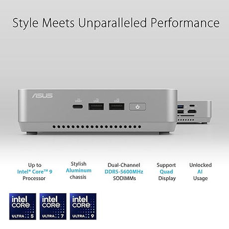 ASUS NUC 14 Pro+ Full System Mini PC with Intel 14th Gen Core Ultra 7 155H, 32GB DDR5 RAM, 1TB PCIe G4x4 NVMe SSD, Thunderbolt 4, Win 11 Home, Silver Aluminum Chassis, VESA Mount Included