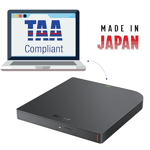 BUFFALO 6X Portable Blu-ray Drive, TAA-Compliant, Read/Write, Plays and Burns BD/DVD/CD, USB 3.2 (Gen 1) Type-A/Type-C, Compatible with Mac/PC/Win 8 / Win 10 / Win 11 / Laptop/Desktop TAA - USB Type A&C
