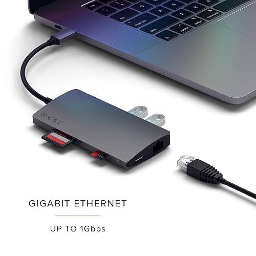 Satechi 8 in 1 USB C Hub Multiport Adapter V2, 4K HDMI, 115W USB C PD Charging, 3 USB-A, Ethernet, Micro/SD Card Readers, for Laptop, MacBook Air/Pro M4, iPad, Windows - Space Gray V2 Space Gray