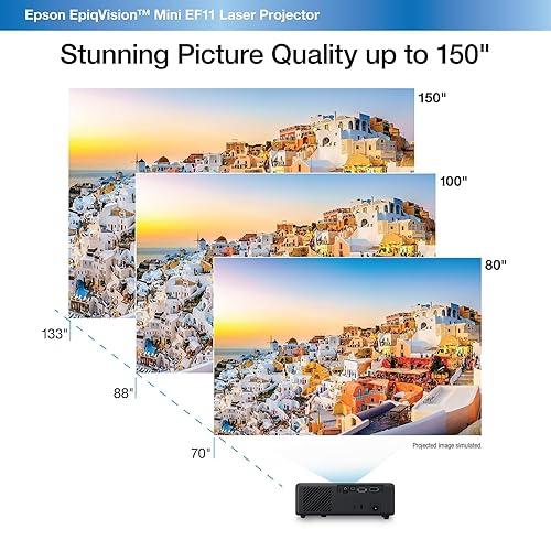 Epson EpiqVision Mini EF11 Laser Projector, 3LCD, Portable, Full HD 1080p, 1000 lumens Colour Brightness and White Brightness, 150-inch Home Entertainment