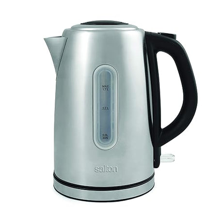 Salton Cordless Electric Stainless Steel Kettle, Water Boiler and Tea Heater, 1.7 Liter/Quart with Automatic Shut-Off and Boil-Dry Protection, Water Level Window, 1500 Watts (JK1903)