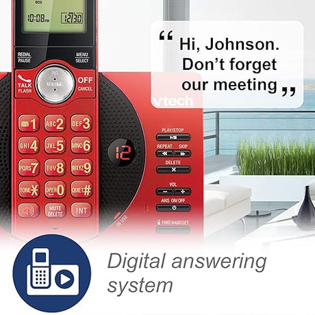 VTech DECT 6.0 Dual Handset Cordless Phones with ITAD, CID, Backlit Keypads and Screens, Full Duplex Handset Speakerphones, Call Block Red - CS6929-26