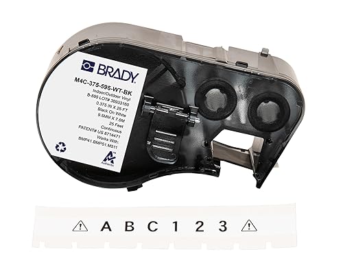 Brady Vinyl Label Tape for Label Printer BMP41/BMP51/BMP53/M511 - Self Adhesive Printer Labels - Black on White (9,53 mm (W) x 7,62 m (L)) - M4C-375-595-WT-BK