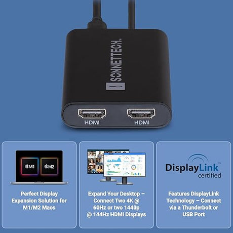 Sonnet DisplayLink USB-C to Dual 4K 60Hz HDMI Adapter