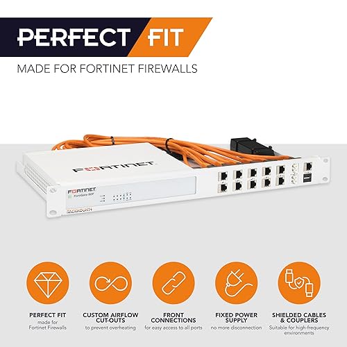 Rackmount.IT Industrial Rack Mount Kit for Fortinet FortiGate 80F / 81F / 80F-Bypass – Shielded 1U 19” Rackmount – Front-Facing Ports (RM-FR-T15i)