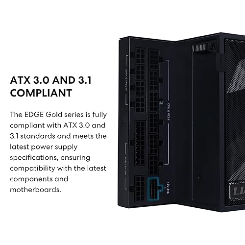 Lian Li Edge Series - 850W Full Modular Power Supply - Gold - ATX 3.1 - PCIE 5.1 Support - 12V-2x6 Connector - L-Shape Design for Dual Chamer Case - Without USB/Fan Hub - Black (EG0850G.B) 850W Gold ATX Black