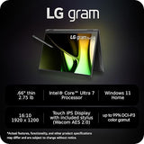 LG gram 14-inch 2in1 Lightweight Laptop, Intel Evo Edition - AI-Enabled Intel Core Ultra 7 Processor, Windows 11 Home, 16GB RAM, 1TB SSD, Touch IPS Display, Black Intel Ultra 7 16 GB 1 TB