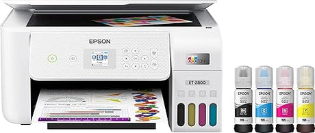 Epson EcoTank ET Series Wireless Color Inkjet All-in-One Supertank Printer, Print Scan Copy, Borderless Photo Printing, Voice Activated - 10.5 ppm, Ethernet, White (10)