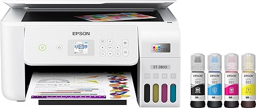 Epson EcoTank ET Series Wireless Color Inkjet All-in-One Supertank Printer, Print Scan Copy, Borderless Photo Printing, Voice Activated - 10.5 ppm, Ethernet, White (10)