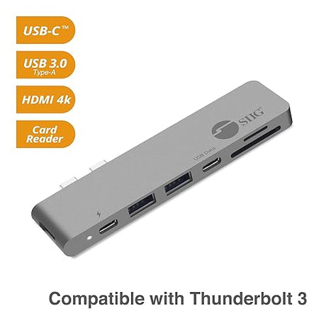 Thunderbolt 3, SIIG Aluminum USB Type C Hub with 4K @30Hz HDMI, SD/Micro SD Card Reader, 2 USB 3.1 Gen 1 Ports, PD Port for 2016/2017 MacBook 13 & 15 - Space Gray Space Gray With Hdmi