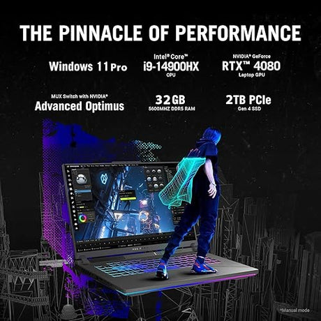 ASUS ROG Strix G18 Gaming Laptop, 18 Nebula 16:10 240Hz QHD, Intel 24-Core i9-14900HX, GeForce RTX 4080, 32 GB DDR5, 2 TB SSD, Backlit Keyboard, Wi-Fi 6E, Windows 11 Pro, with Designed Accessories