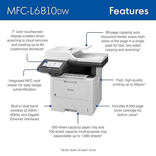 Brother MFC-L6810DW Enterprise Monochrome Laser All-in-One Printer with Low-Cost Printing & Large Paper Capacity New Model: MFCL6810DW