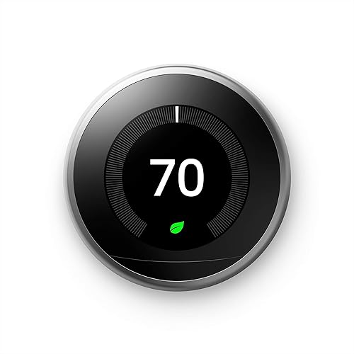 Google Nest Learning Thermostat - Programmable Smart Thermostat for Home - 3rd Generation Nest Thermostat - Compatible with Alexa - Stainless Steel Stainless Steel Stainless Steel