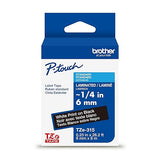 Brother Genuine TZe-315 White on Black Laminated Tape for TZe-Compatible P-Touch Label Makers, 6 mm Wide x 8 m Long