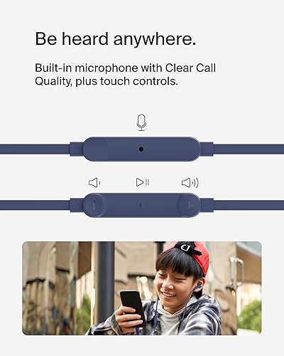 Belkin SoundForm Wired Earbuds with USB-C Connector, in-Ear Earphones w/Microphone - Headphones for iPhone 17, iPad mini, Galaxy S25, Android, and More with USB-C Connector (USB-C Headphones) - Blue