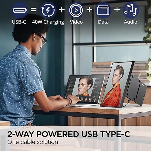ViewSonic 15.6 Inch 1080p Portable OLED Monitor with 2 Way Powered 60W USB C, Pantone Validated, Factory Calibrated, Built in Ergonomic Stand with Protective Cover (VP16-OLED), Black