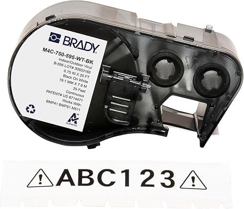 Brady Vinyl Label Tape for Label Printer BMP41/BMP51/BMP53/M511 - Self Adhesive Printer Labels - Black on White (19,05 mm (W) x 7,62 m (L)) - M4C-750-595-WT-BK