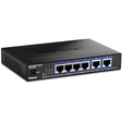 TRENDnet 6-Port 10G Switch, 4 x 2.5G RJ-45 Base-T Ports, 2 x 10G RJ-45 Ports, 60Gbps Switching Capacity, Wall Mountable, 10 Gigabit Network Connections, Lifetime Protection, Black, TEG-S762