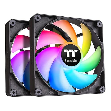 Thermaltake CT140 ARGB Sync PC Cooling Fan (2-Fan Pack), 5V Motherboard Sync, 16.8 Million Colors 9 Addressable LEDs, 140 mm Hydraulic Bearing Case/Radiator Fan, CL-F150-PL14SW-A Black ARGB 140mm Black