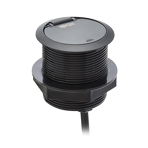 Tripp Lite Safe-IT Desktop Charging & Surge Protection Power Grommet Desk Cord Cable Hole Cover, 1 Outlet + 2 USB-A Ports, 1000 Joules, 10 Foot Cord, 15,000 Insurance (TLP12POAM) 1 Outlet 2 USB