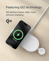 Belkin 3-in-1 MagSafe-Compatible Wireless Charging Pad with Qi2 15W - iPhone Charger - Fast Charging Wireless Charging Station for iPhone 16, 15, & 14 Series, AirPods, Apple Watch, & More - White
