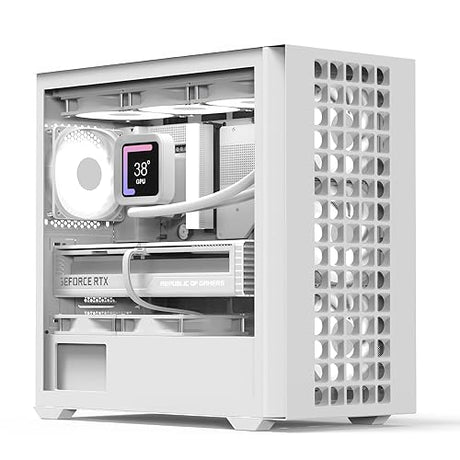 AeroCool D302A Mini Tower Case, 360mm Radiator Support, 11 Fan Slots, 410mm GPU, Backward-Facing m-ATX/Mini-ITX Motherboard, USB Type-C, Magnetic Dust Filter, Mesh Front Panel, Compact Build, White