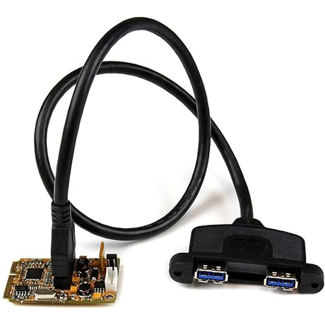 StarTech.com 2 Port SuperSpeed Mini PCI Express USB 3.0 Adapter Card w/Bracket Kit and UASP Support - Dual Port Mini PCIe USB 3 Card (MPEXUSB3S22B)