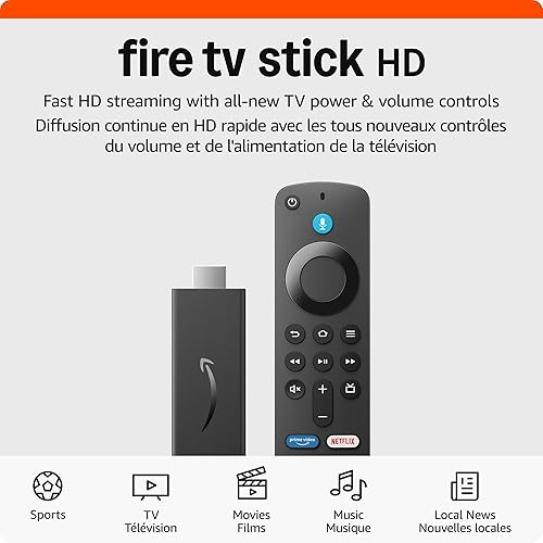 Amazon Fire TV Stick HD, free and live TV, Alexa Voice Remote, smart home controls, HD streaming