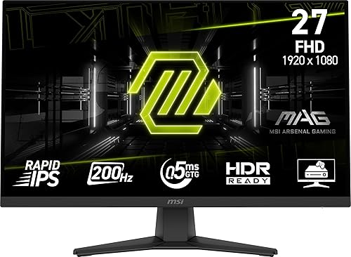 MSI MAG 272F 27-inch 1920 x 1080 (FHD) Gaming Office Monitor, 200Hz, Adaptive-Synch, HDR Ready, HDMI, VGA Port,VESA Mountable, Tilt, 4-Side Slim Bezel,0.5ms, Black