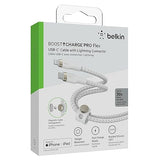 Belkin BoostCharge Pro Flex Braided USB Type C to Lightning Cable (3M/10ft), MFi Certified 20W Fast Charging PD Power Delivery for iPhone 14, 13, 12, 11, Pro, Max, Mini, SE, iPad - White