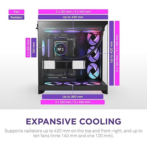 NZXT H9 Flow RGB (2025) Dual-Chamber Mid-Tower Case w/RGB Fans - All Black