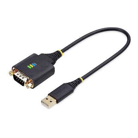 StarTech.com 1ft/30cm USB to Serial Adapter Cable, COM Retention, FTDI, USB-A to DB9 RS232, Interchangeable DB9 Nuts/Screws