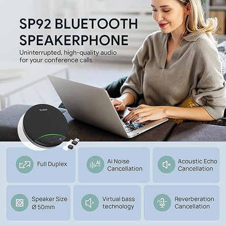 Yealink SP92 Bluetooth Speaker and Microphone with Dongle, Conference Speakerphone for Teams, 13ft 360° Omni Pickup, Full-Duplex Mic, Al Noise Reduction, 20H Call Time, USB C/A Black SP92 with Dongle USB-C/A