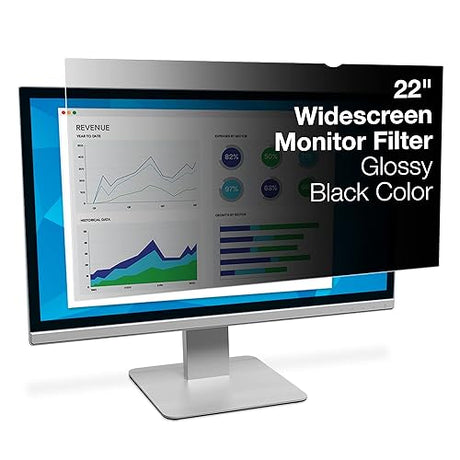 3M Computer Privacy Screen Filter for 22 inch Monitors - Black - Widescreen 16:10 - PF220W1B Black 22.0 Widescreen Monitor Black