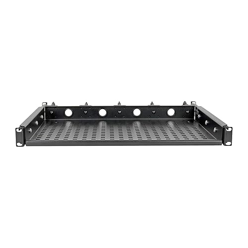 Cantilevered Steel Rack Shelf 1URM Cable Rings 14.2in Deep 50lbs