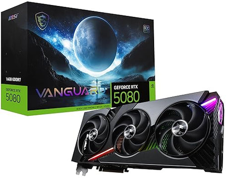 MSI Gaming RTX 5080 16G Vanguard SOC Graphics Card (16GB GDDR7, 256-bit, Extreme Clock TBD MHz, DisplayPort x 3 2.1a, HDMI 2.1b, NVIDIA Blackwell Architecture)