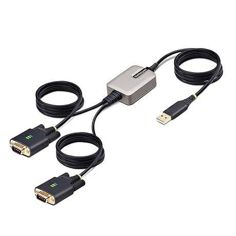 StarTech.com 13ft/4m 2-Port USB to Serial Adapter Cable, COM Retention, FTDI, USB-A to DB9 RS232, Changeable DB9 Screws/Nuts