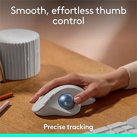 Logitech Ergo M575S Wireless Trackball Mouse, Wireless Ergonomic Mouse with Bluetooth and Encrypted Dongle, Comfortable Thumb Control, Precise and Smooth Tracking, for PC/Mac - Off-White Blue Ball 2024 Model White + Blue Ball
