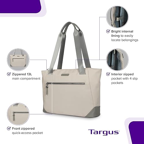 Targus Avila Tote Bag for Women, Fits 15–16” Laptops – Stylish Work Tote, Recycled Material, Water-Resistant, Zippered Pockets, Trolley Strap, French Oak, TBA00113GL